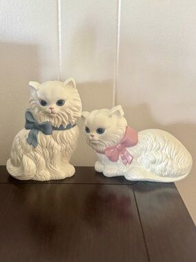 HOMCO Home Interiors White Persian Kitten Cats Wall Decor 
Plaques Bows Vtg Set